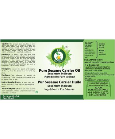 R V Essential Pur S same Carrier Huile de 10ml (0.338oz) - Sesamum indicum (100% Pur et naturelle press e froid) Sesame Carrier Oil 10 ml (Pack of 1) - Buy Online on GoSupps.com