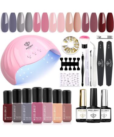 Modelones Gel Nail Polish Kit with U V Light 48W Nail Dryer 7 Nude Colors Gel Nail Kit No Wipe Base Top Coat Nail Primer Nail Art Decorations Integrated Manicure Tools Kit Gift for Women - Buy Online on GoSupps.com