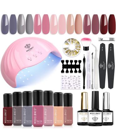 Modelones Gel Nail Polish Kit with U V Light 48W Nail Dryer 7 Nude Colors Gel Nail Kit No Wipe Base Top Coat Nail Primer Nail Art Decorations Integrated Manicure Tools Kit Gift for Women