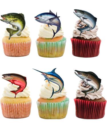 18pcs Fishing Cupcake Toppers for Boys Men Father Glitter Fish Cupcake Toppers Big Fish Fishing Cake Decorations Gone Fishing Party Supplies Decorations - Buy Online on GoSupps.com
