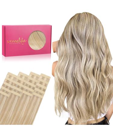 If -alife tape extensions real hair 20pcs 30g 25cm 10 inch dirty blonde highlights bleaching blonde remy invisible tape extensions silky straight real hair extensions skin weft tape in 25cm #18a/613a dirty blonde highlight bleaching blonde