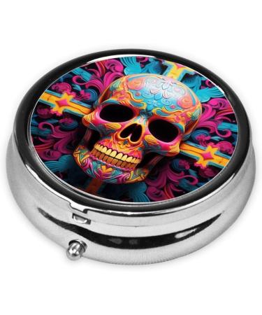 Skull Pattern Cross Portable Metal Pill Box - Mini 3-Compartment Travel Organizer for Small Pills - Buy Online on GoSupps.com