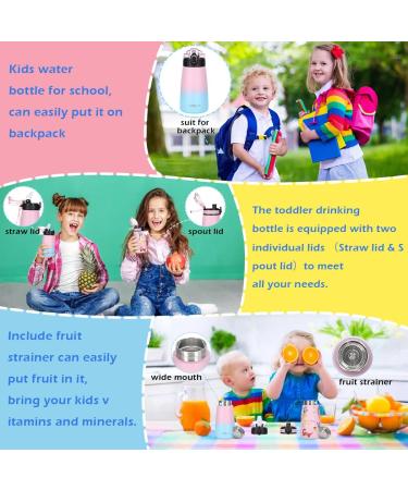 GOPLUS Kids Insulated Water Bottle 12 oz | BPA-Free Stainless Steel Cup with Leakproof Lid & Straw | Ideal for Toddler Girls & Boys | Includes 10 Stickers | Pink/Blue - Buy Online on GoSupps.com