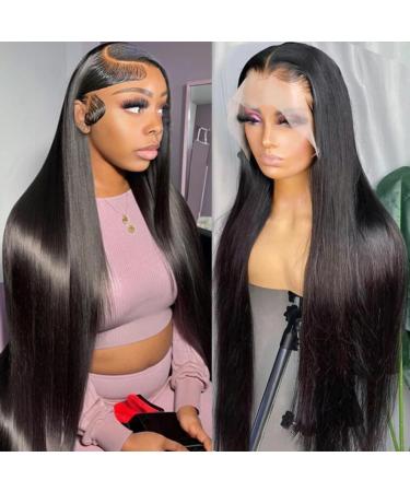 28 Inch Straight Human Hair Wig For Black Women 180 Density 13X6 HD Lace Front Wigs Human Hair Pre Plucked With Baby Hair Brazilian Virgin Human Hair Glueless Lace Frontal Wig Natural Color 28 Inch 13X6 Straight Full Lace Wig