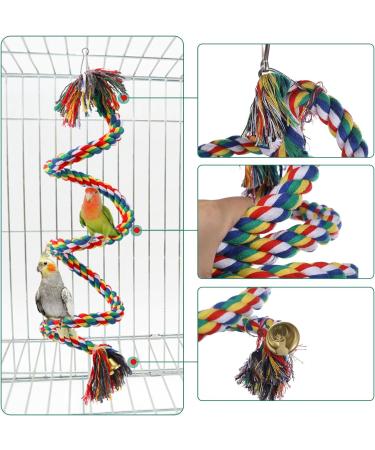 Parrot Perch Spiral Colorful Budgie Toys Cotton Rope Cockatiel Toy Bird Swing Birdcage Perches Chewing Standing Hanging Perch with Bell (100CM) - Buy Online on GoSupps.com