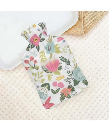 Blue Pink Flower Hot Water Bottle with Plush Cover | Hand Warmer for Adults & Children - 26.5x15.3cm | International Shipping Available - Buy Online on GoSupps.com