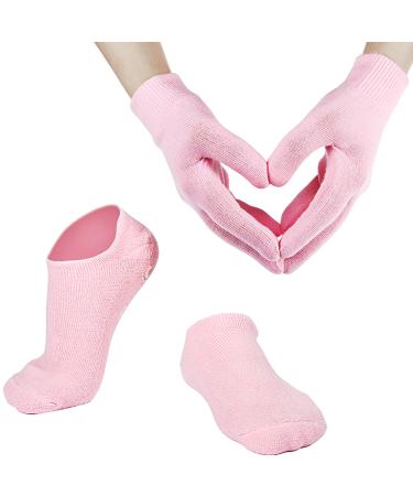 Soft Cotton Gel Moisturizing Spa Gloves and Socks for Cracked Dry Skin for Women and Men (Pink) Rose