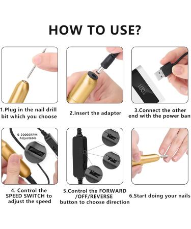 Professional Electric Nail Drill Set - 20000 RPM, Adjustable Speed, Portable Manicure Pedicure Kit with Drill Bits and Sanding Bands in Gold - Buy Online on GoSupps.com