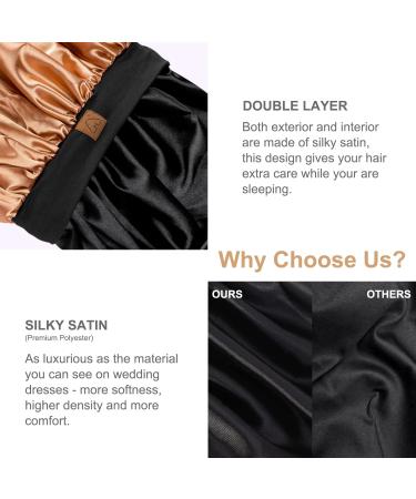 Satin Silk Sleep Cap for Curly Hair | Adjustable Wide Band | Double Layer | Hat Hut Bonnet - Gold - Buy Online on GoSupps.com