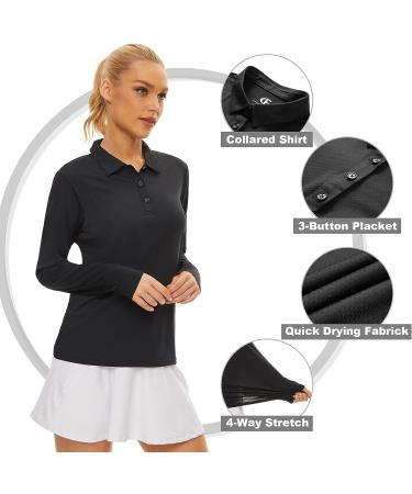 Women's Long Sleeve Polo Shirt UPF50+ Sun Protection - Black, Large - Buy Online on GoSupps.com