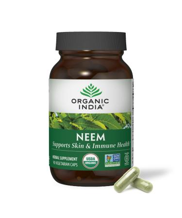 ORGANIC INDIA Neem Leaf Capsules - Herbal Supplement Supports Skin & Immune Health Vegan Gluten Free USDA Certified Organic - 90 Count 90 Count (Pack of 1)