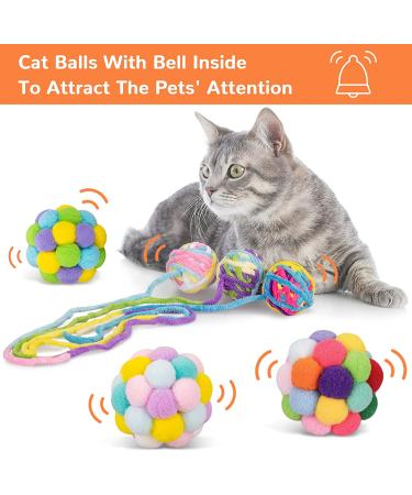 Cat Toys Ball Woolen Yarn Bell Fuzzy Interactive Chew Toy for Indoor Cats & Kittens - 6 Pack - Buy Online on GoSupps.com