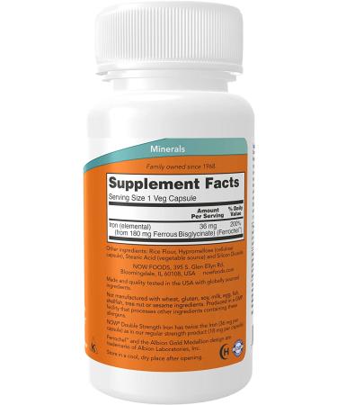 Now Foods Iron Double Strength 36 mg - 90 Veg Capsules | Boost Iron Levels Naturally - Buy Online on GoSupps.com