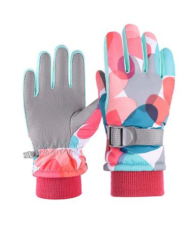 Aurueda children ski gloves waterproof fleece snow hand shoes warmest gloves lined for 6-13 years boys and girls skiing snowboard run parent-child-outdoor red unit size