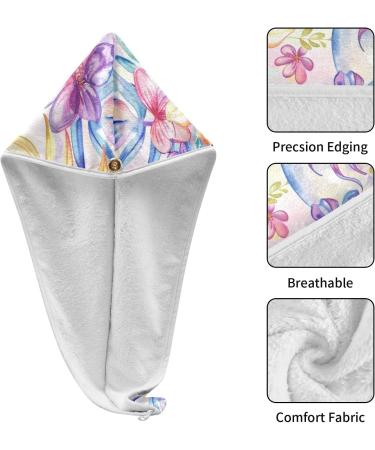 Purple Flowers Unicorn Hair Towel 2 Pack | Super Absorbent Quick Dry Hair Turbans for Women & Girls - Buy Online on GoSupps.com