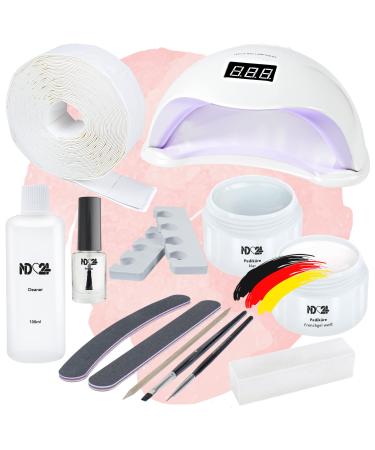 ND24 NAILDESIGN-Geln gel starter set pedicure for toenails with all-round gel French gel spot swirl toe spreader LED lamp & accessories-complete set for beginners-LED gel Made in Germany