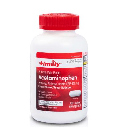 Timely- Extended Release Pain Relief - Acetaminophen Tablet 650MG 400 Count - Compare to Tylenol 8HR Arthritis Pain active ingredient - Temporarily Relieves Minor Aches and Pains and Reduces Fever Acetaminophen 650 MG - Extended Release 400 Count (Pack of