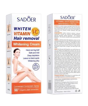 Sadoer Hair Removal Cream | Painless Vitamin C Body & Bikini Area Cream | Effective Underarms & Legs Hair Remover - Buy Online on GoSupps.com