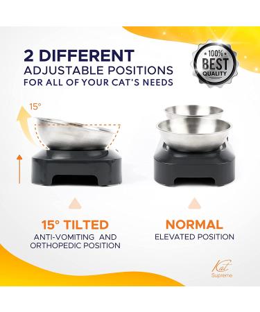 KatSupreme Tilted Elevated Stainless Steel Cat Food Bowls Set - Anti Vomiting & Orthopedic Design for Indoor Cats - Buy Online on GoSupps.com