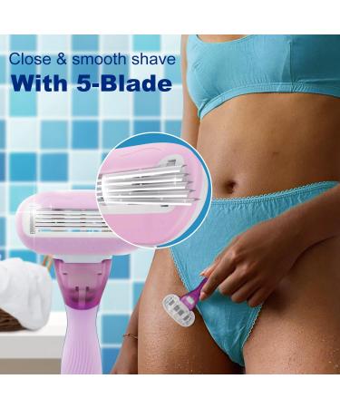 Buy Women's 5-Blade Razors for Sensitive Skin | Smooth Shaving Kit with 12 Refills | Lavender Purple - Buy Online on GoSupps.com