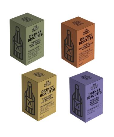 The Drinks Bakery Biscuits Pick N Mix - Choose From Biscuit Box with 4 Flavours - Parmesan Toast Pine Nuts & Basil Cheddar Chilli & Almond Cheese & Spring Onion Rosemary & Seaweed - Pack of 4