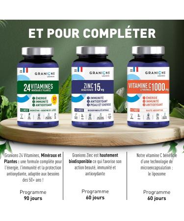 GRANIONS 24 VITAMINS - Multivitamins and Minerals - Magnesium Zinc Vitamin C Selenium Coenzyme Q10 Lutein - Energy Immunity - Adult Vitamins - 90 Tablets - 3 Months - Made in France - Buy Online on GoSupps.com