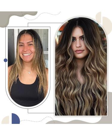 Shop Laavoo Real Hair Tape In Balayage Extensions - Seamless Remy Ombre Black to Brown with Caramel Blonde - 55cm 10pcs - Buy Online on GoSupps.com