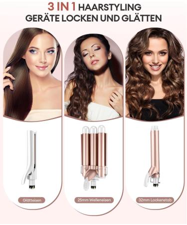 CCKeyin 3-in-1 Curling Iron Set | Ceramic Wave Iron with 3 Barrels for Large Curls | Multifunctional Hair Styling Tool - Buy Online on GoSupps.com