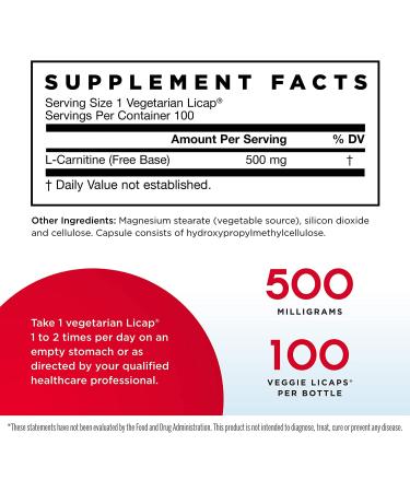 Jarrow Formulas L-Carnitine 500 mg - 100 Veggie Licaps | Premium Fat Burner & Energy Booster - Buy Online on GoSupps.com
