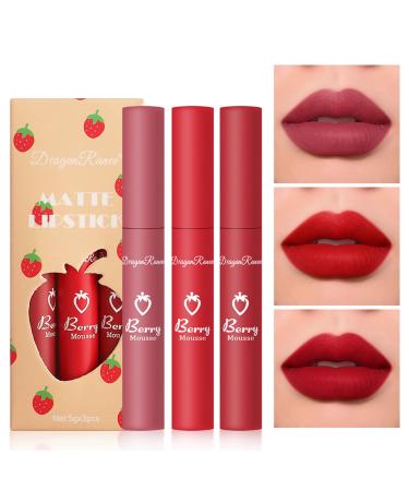 IONSGAKO 3PCS Matte Nude Lipstick Velvet Nude Lip Gloss Non-Drying  Non-Fading  Non-Stick Cup  Matte Lip Stain Long Lasting Waterproof Lipstick for Women Girls Lip Makeup - Set B