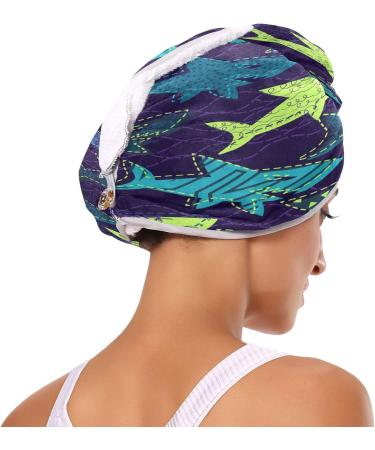 Watercolor Sharks Dry Hair Cap - Quick Drying Towel Set | Super Absorbent & Comfortable - Buy Online on GoSupps.com