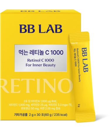 BB LAB Retinol C 1000 Powder Blend with Vitamin C Retinol Vitamin E B5 & Zinc for Radiant Skin Korea Inner Beauty Supplement for Healthy-Looking Skin