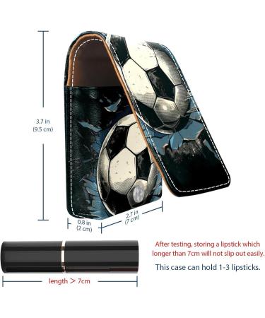 Stylish Leather Lipstick Case & Organizer with Mirror - Mini Lip Gloss Holder Abstract Football Design - Buy Online on GoSupps.com