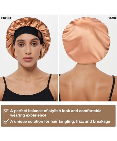 Satin Silk Sleep Cap for Curly Hair | Adjustable Wide Band | Double Layer | Hat Hut Bonnet - Gold - Buy Online on GoSupps.com