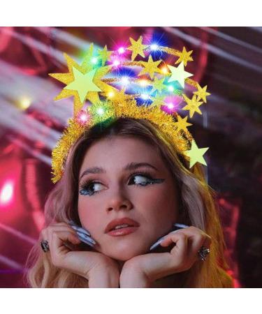 Zoestar Light Up Star Headband Gold LED Stars Headbands Glitter Glowing Headpiece Rave Party Costume Hair Accessories for Women - Buy Online on GoSupps.com
