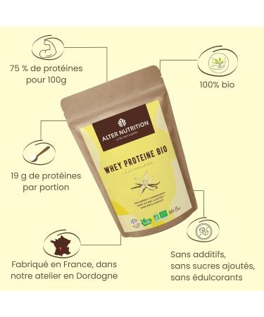 ALTER NUTRITION - Whey Prot ine Bio - Vanille - Prise De Masse - R cup ration - BCAA - Lait De Vache Bio - Sans Sucres Ajout s - Fabriqu En France - 19g De Prot ines Par Scoop - Sachet De 500g Vanille 500g - Buy Online on GoSupps.com