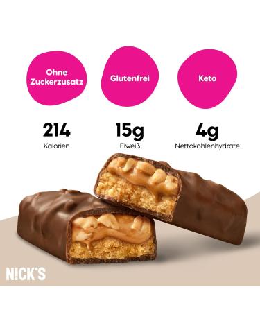 Nick's Low Carb Protein Bar Peanut Butter | 15g Protein | Keto Gluten-Free No Added Sugar | 12-Pack (50g each) - Healthy Snack - Buy Online on GoSupps.com