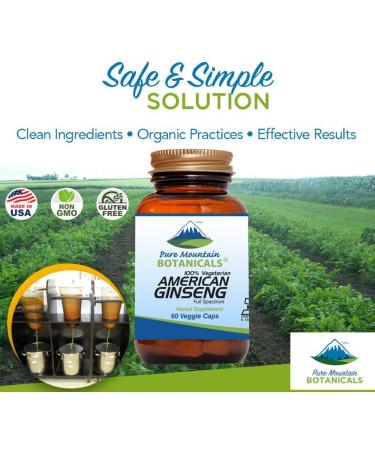 Pure Mountain Botanicals American Ginseng Capsules Kosher Vegan Caps Now with 400mg Panax Quinquefolia Ginseng Root - Buy Online on GoSupps.com