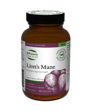 St. Francis Herb Farm Lion's Mane Mushroom Capsules | 100% Pure | High Potency | Memory Support & Mental Clarity | Fruiting Body | High in Beta Glucans | 60 Vegicaps