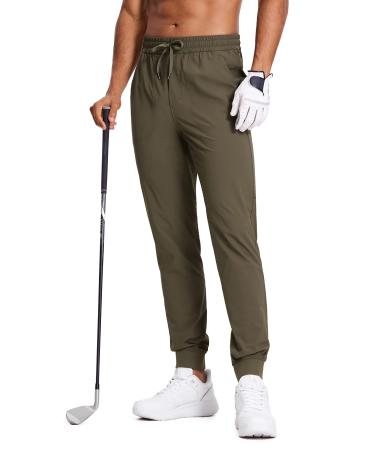 CRZ YOGA Men's Stretch Golf Joggers Pants - 30" Quick Dry Workout Track Pants Joggers Casual Work Sweatpants with Pockets 30" inseam Large Olive Yellow