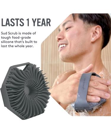 Antimicrobial Sud Scrub Silicone Body Scrubber - Exfoliating & Eco-Friendly Shower Brush for Sensitive Skin | Charcoal Infused - Buy Online on GoSupps.com