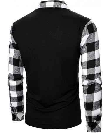 JSPOYOU Mens Plaid Printed Polo Shirt Long Sleeve Zipper Blouse Black XX-Large - Buy Online on GoSupps.com