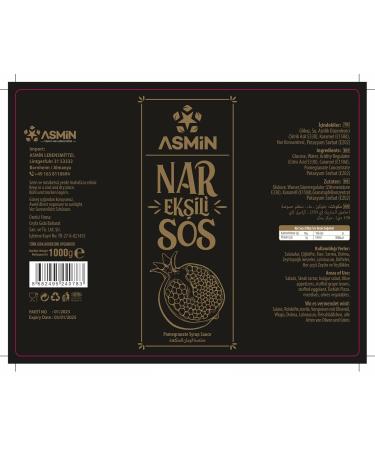 Buy ASMIN Pergamo Pomegranate Syrup Sauce 1000g - 100% Vegan Nar Eksisi for Salad Dressing & Pomegranate Concentrate - Buy Online on GoSupps.com
