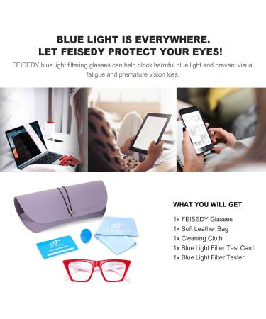 FEISEDY Square Cat Eye Reading Glasses - Blue Light Blocking Vintage Computer Glasses for Women B2604 +3.00 Red - Buy Online on GoSupps.com