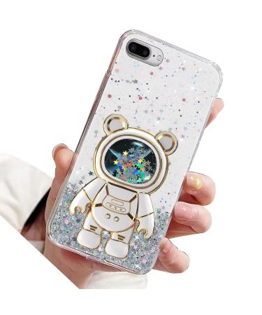Magon B r Astronaut Stand Cases Glitzer for iPhone 8 Plus/7 Plus Cute Girls D nn Crystal Protection Cap Treibsand Bling Transparent Case Bumper With Astronaut Halter Kickstand