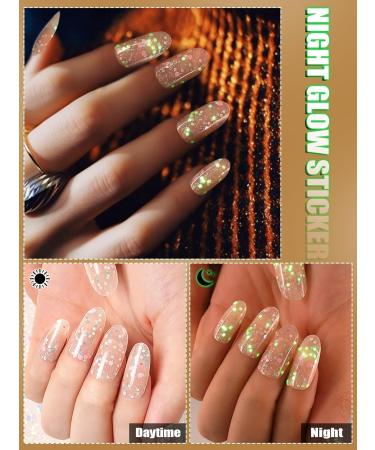 Kalolary 20PCS Luminous Glitter Gel Nail Polish Strips - Glow in the Dark Waterproof Nail Wrap Stickers (White) - Includes Nail File and Stick - Buy Online on GoSupps.com