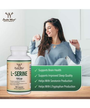 L-Serine Capsules (Third Party Tested) - 2,000mg Servings Used in Clinical Study 180 Count 500mg per Capsule (L Serine Amino Acid for Serotonin Production and Brain Support) by Double Wood - Buy Online on GoSupps.com