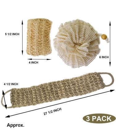 PPHAO Natural Loofah Sponge with Handle - Organic Exfoliating Scrubs for Body - Bath Scrubber Set for Women and Men - 3 Pack - Buy Online on GoSupps.com