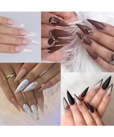 Stiletto Nail Tips 120pcs Soft Gel Press on Nails Pre-shaped Full Cover Long Acrylic French False Nails | 12 Sizes - Buy Online on GoSupps.com