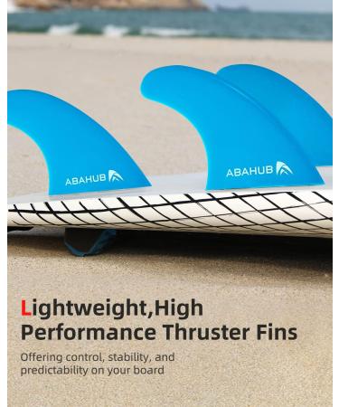 Abahub Surfboard Thruster Fins Set - Fiberglass Reinforced G5, 3 Fins for FCS Style Fin Box, Surfing Longboard/Shortboard - Black/Blue/White, with Screws and Key - Buy Online on GoSupps.com